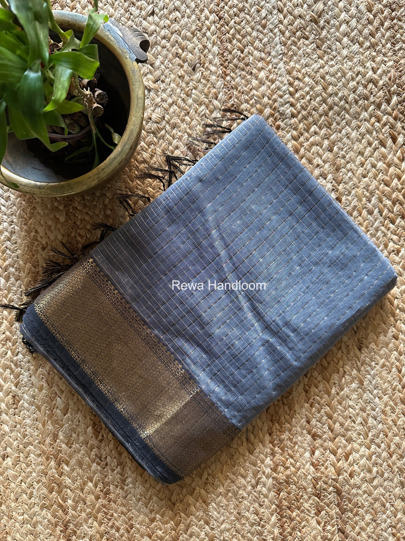 Maheshwari Grey Zari Checks Saree ZCHX469