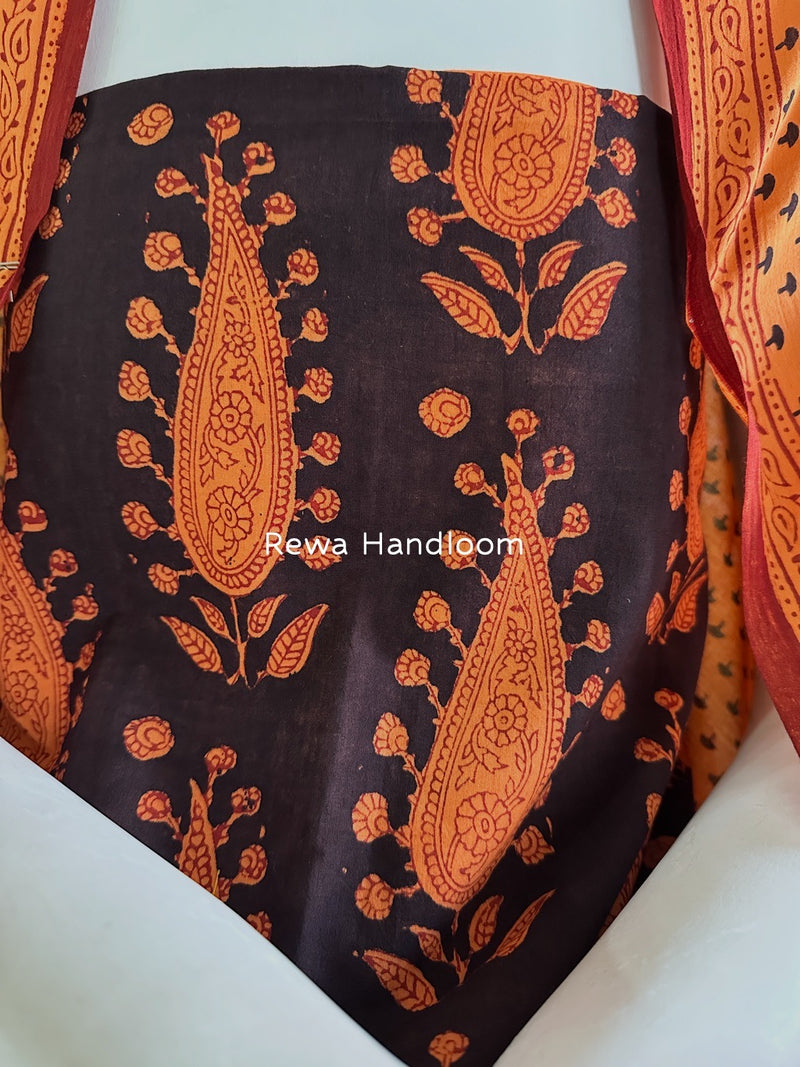 Black-Orange Bagh Print Cotton Suit BGCSJ0103