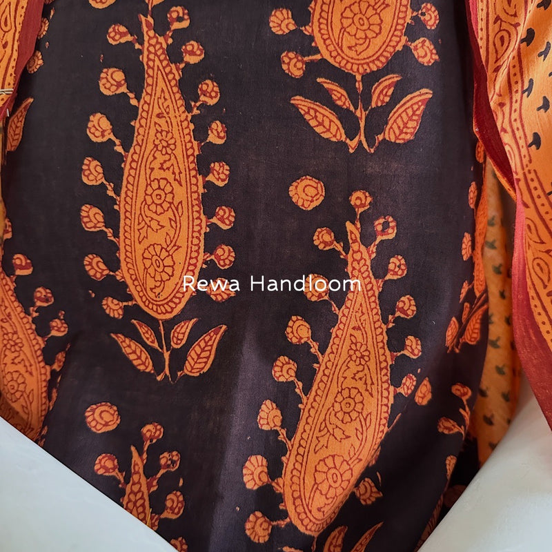 Black-Orange Bagh Print Cotton Suit BGCSJ0103