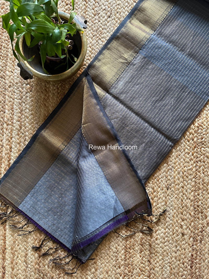 Maheshwari Grey Zari Checks Saree ZCHX469