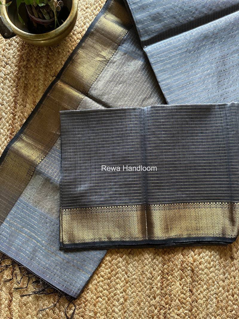 Maheshwari Grey Zari Checks Saree ZCHX469
