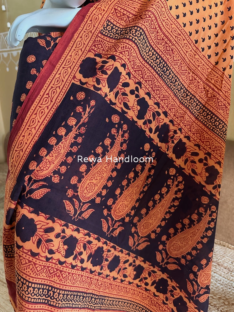 Black-Orange Bagh Print Cotton Suit BGCSJ0103
