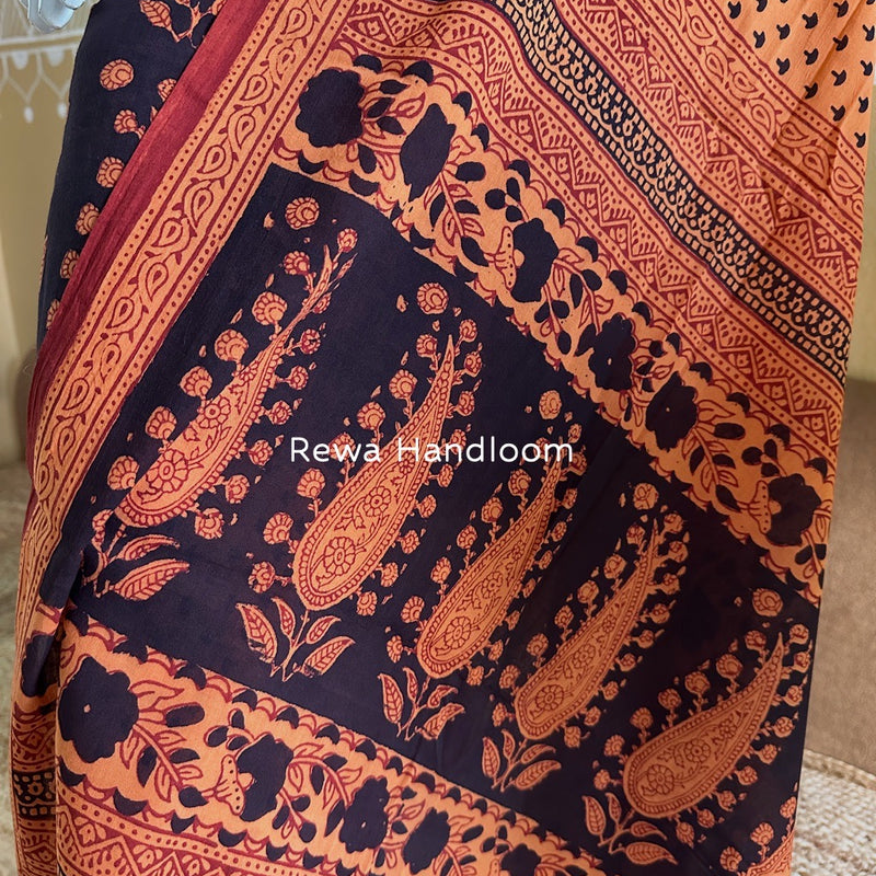Black-Orange Bagh Print Cotton Suit BGCSJ0103