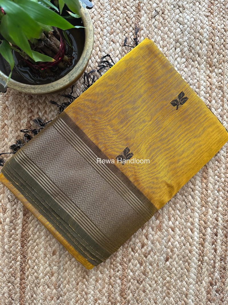 Maheshwari Mustard Yellow Resham Thread Butti Saree RBS03