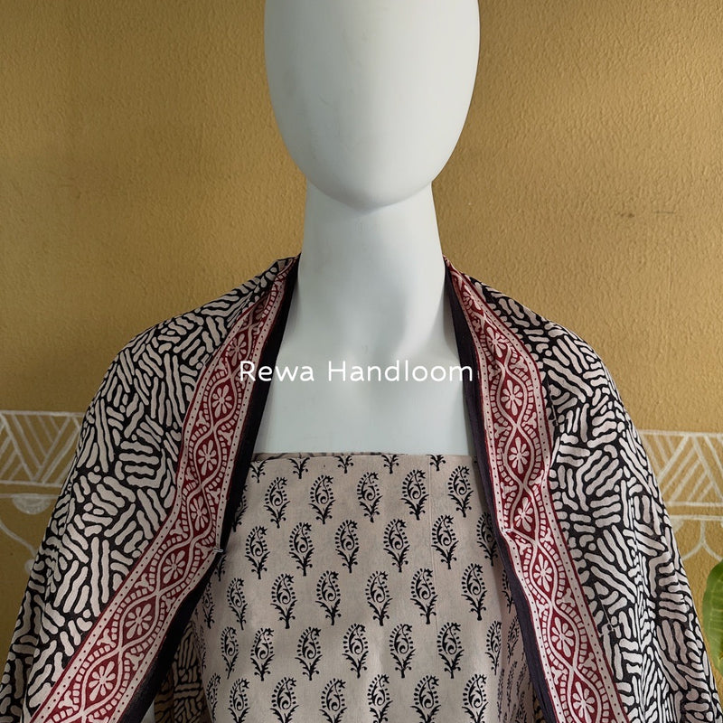 White-Black Bagh Print Cotton Suit BGCSJ0115