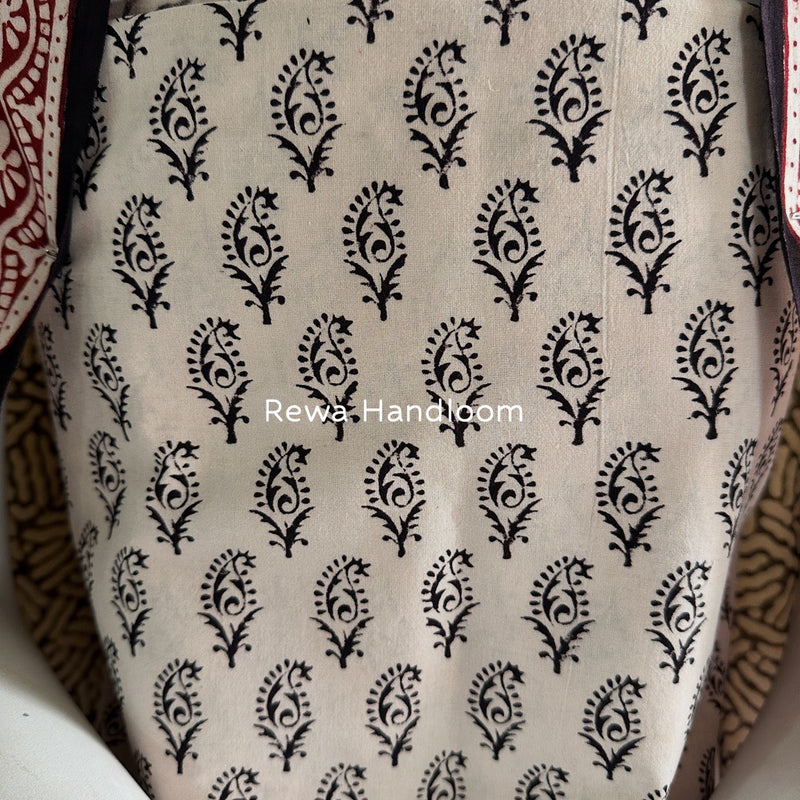 White-Black Bagh Print Cotton Suit BGCSJ0115