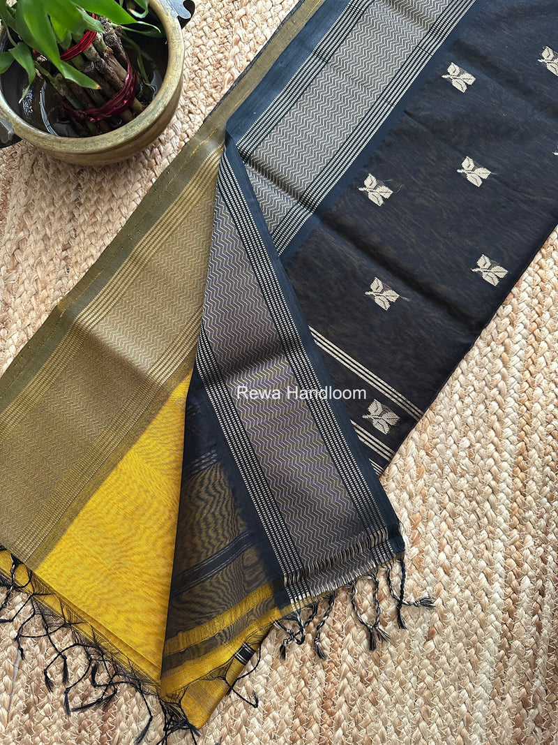 Maheshwari Mustard Yellow Resham Thread Butti Saree RBS03