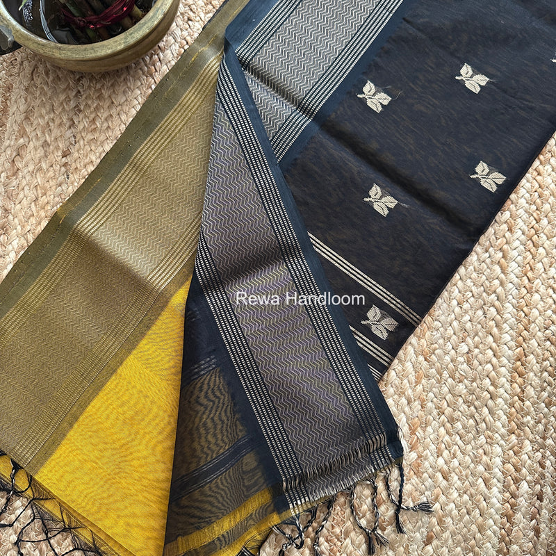 Maheshwari Mustard Yellow Resham Thread Butti Saree RBS03