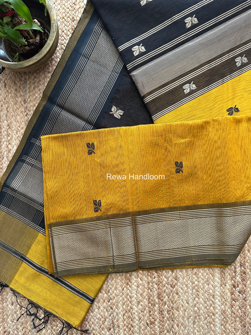 Maheshwari Mustard Yellow Resham Thread Butti Saree RBS03