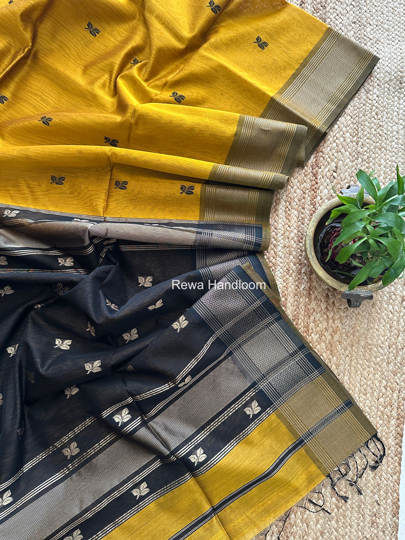 Maheshwari Mustard Yellow Resham Thread Butti Saree RBS03