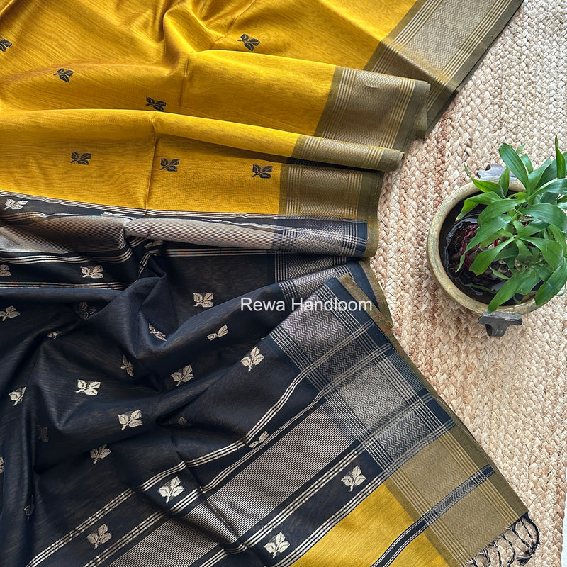 Maheshwari Mustard Yellow Resham Thread Butti Saree RBS03