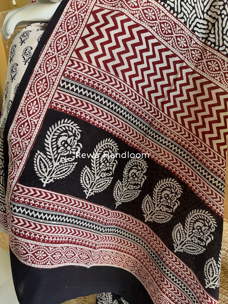 White-Black Bagh Print Cotton Suit BGCSJ0115