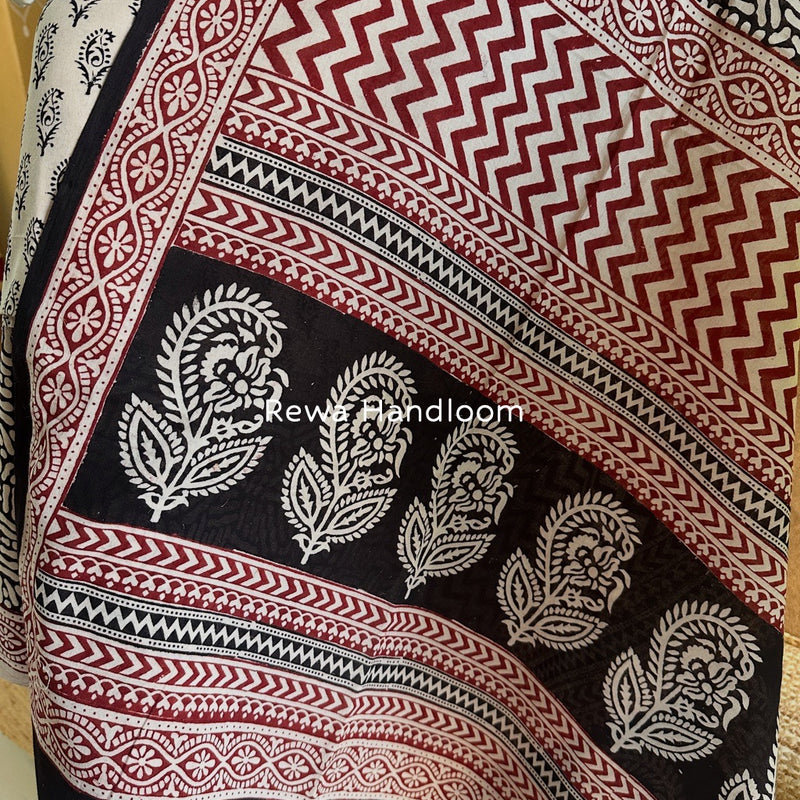 White-Black Bagh Print Cotton Suit BGCSJ0115