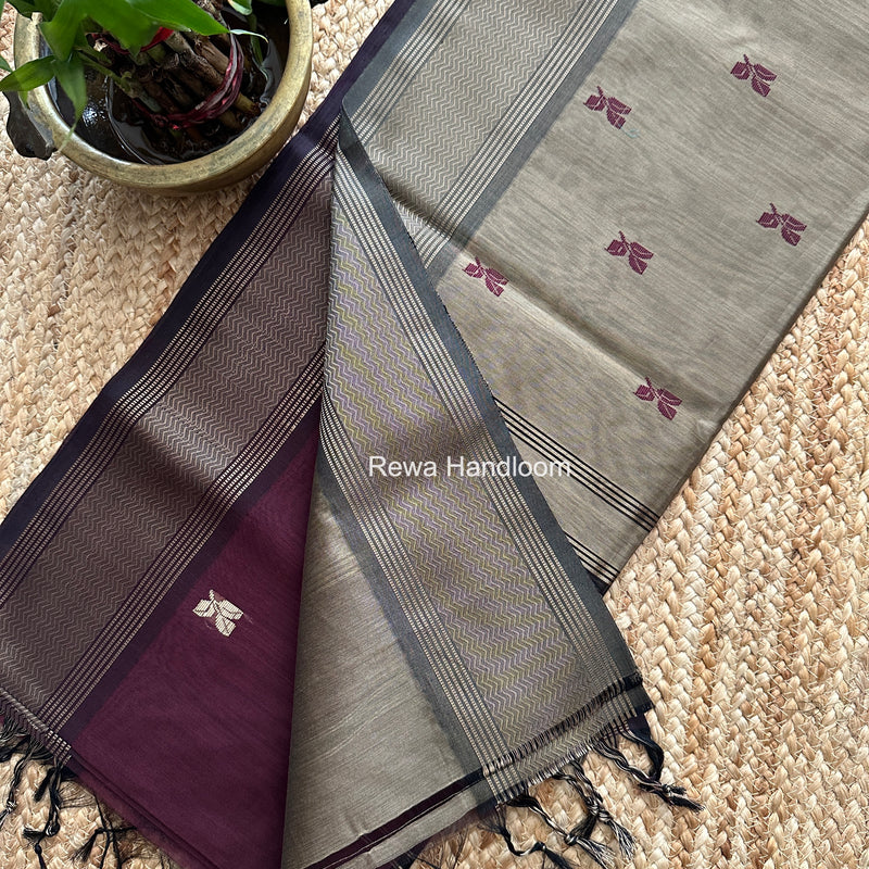 Maheshwari Wine Resham Thread Butti Saree RTBS01