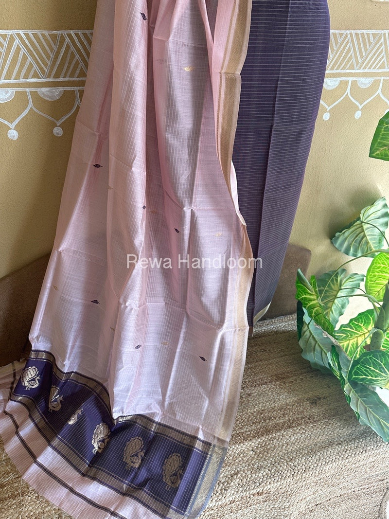 Maheshwari Jamuni-Pink Peacock Buta-Buti Top-Dupatta Set BTP0241