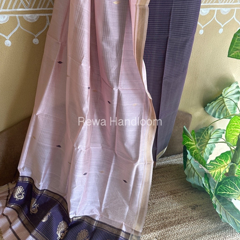 Maheshwari Jamuni-Pink Peacock Buta-Buti Top-Dupatta Set BTP0241