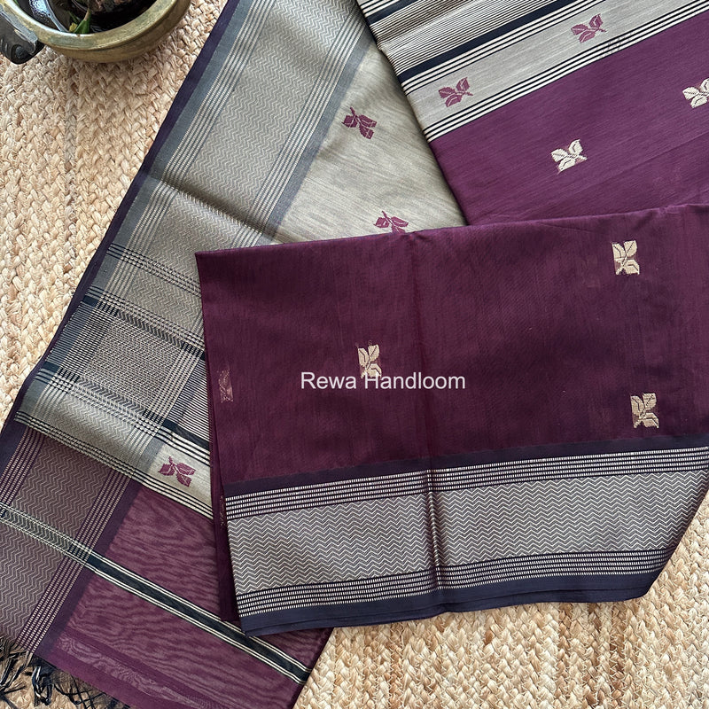 Maheshwari Wine Resham Thread Butti Saree RTBS01