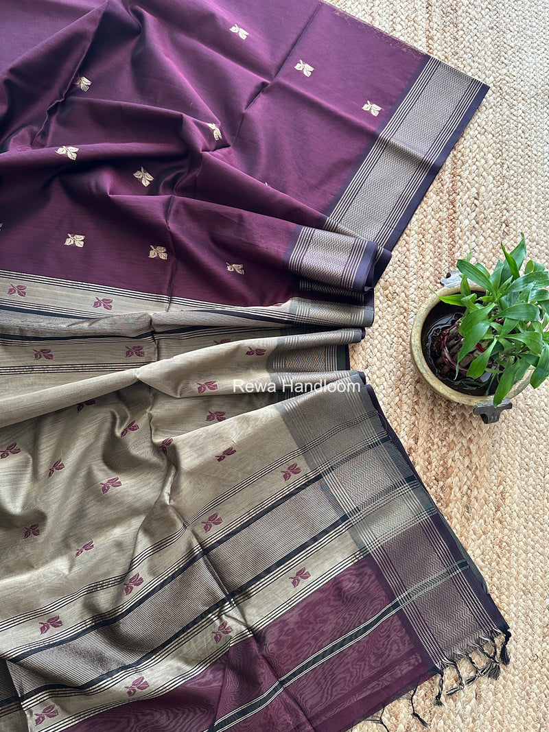 Maheshwari Wine Resham Thread Butti Saree RTBS01