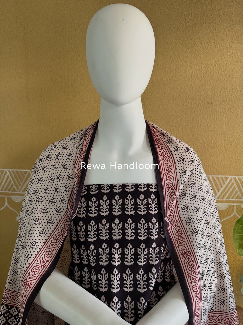 Black-White Bagh Print Cotton Suit BGCSJ092