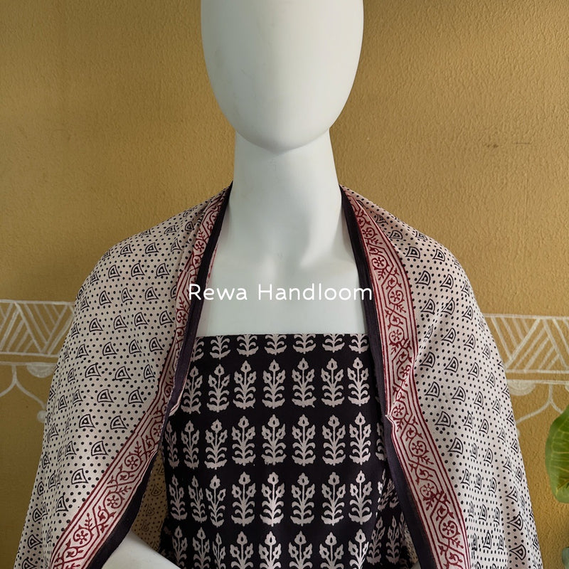 Black-White Bagh Print Cotton Suit BGCSJ092