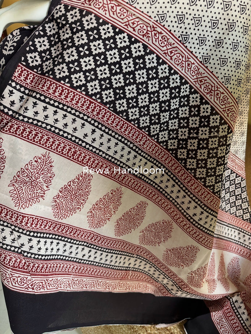Black-White Bagh Print Cotton Suit BGCSJ092
