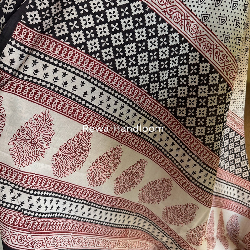 Black-White Bagh Print Cotton Suit BGCSJ092