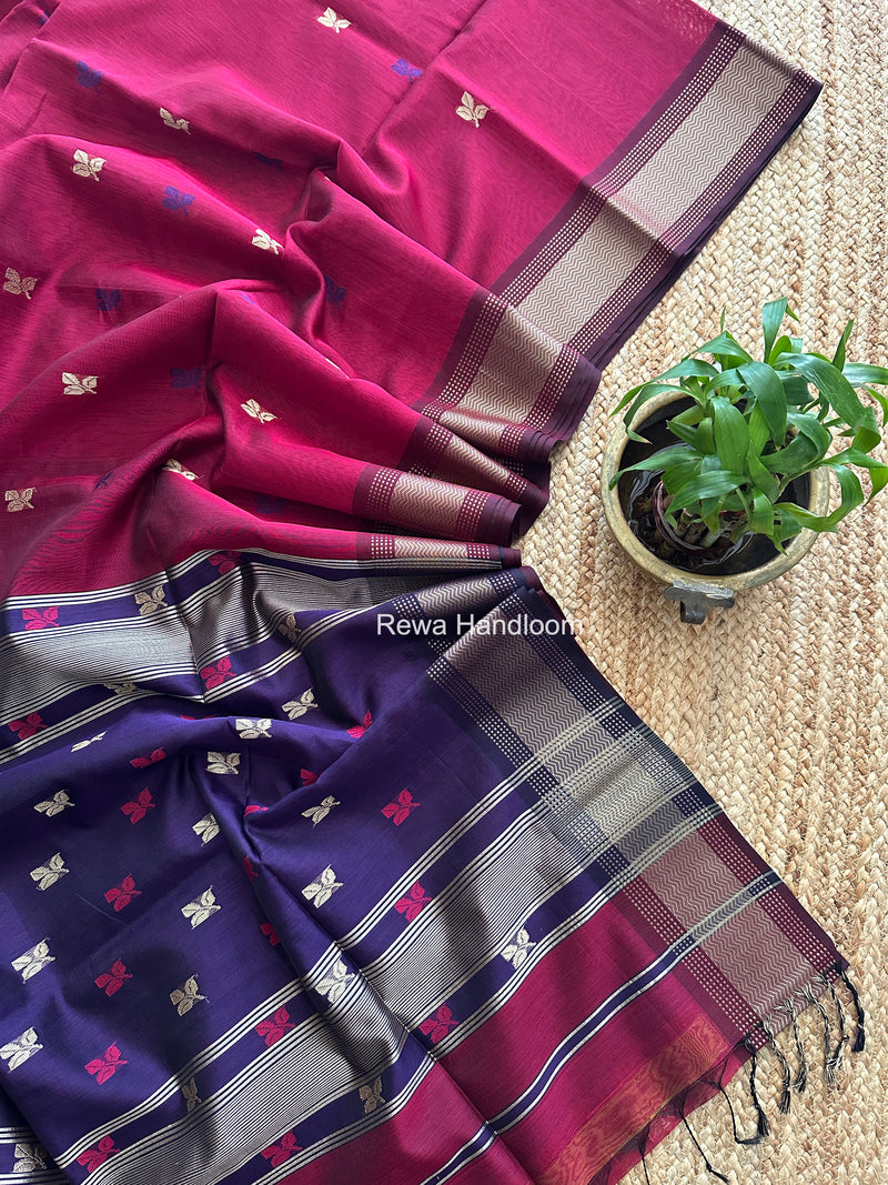 Maheshwari Magenta Resham Thread Butti Saree RBS02