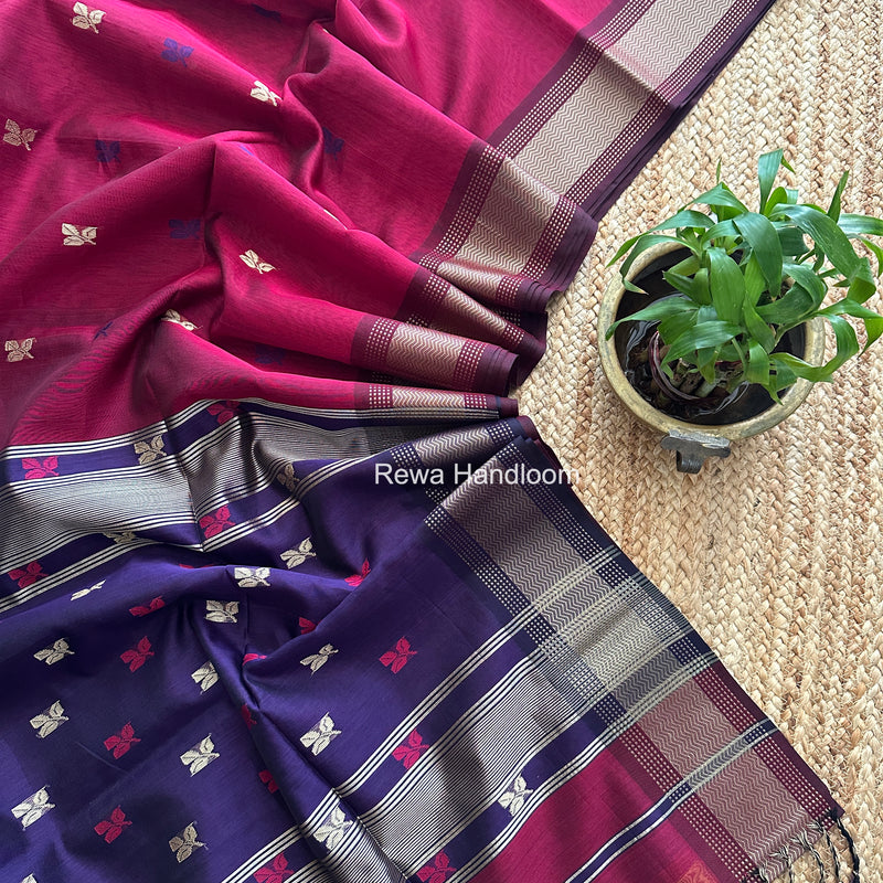 Maheshwari Magenta Resham Thread Butti Saree RBS02