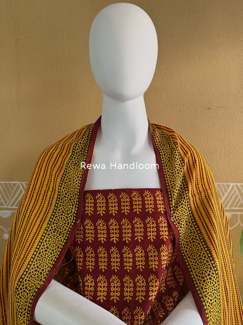 Maroon-Yellow Bagh Print Cotton Suit BGCSJ0104