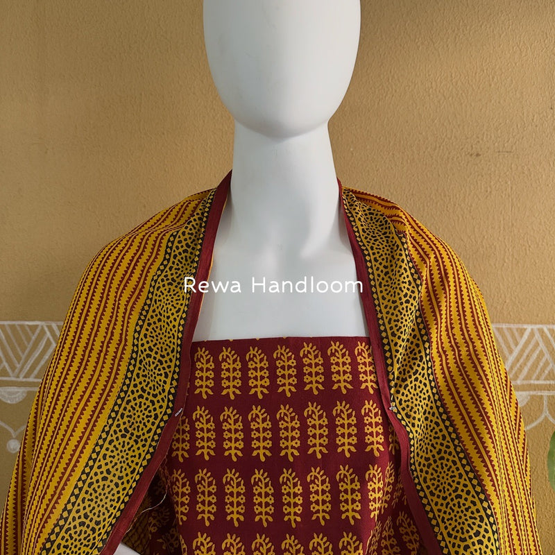 Maroon-Yellow Bagh Print Cotton Suit BGCSJ0104