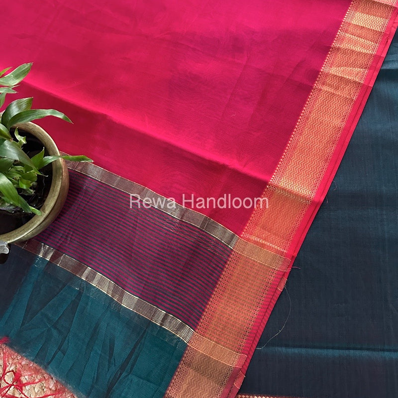 Maheshwari Rama Green-Rani Pink Zari Border Dress Material BRD031