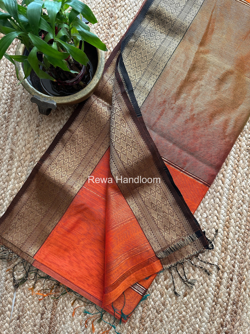 Maheshwari Orange Lining Butta Saree DSBS03