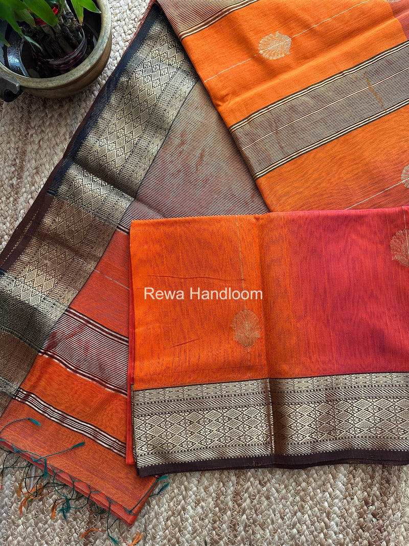 Maheshwari Orange Lining Butta Saree DSBS03