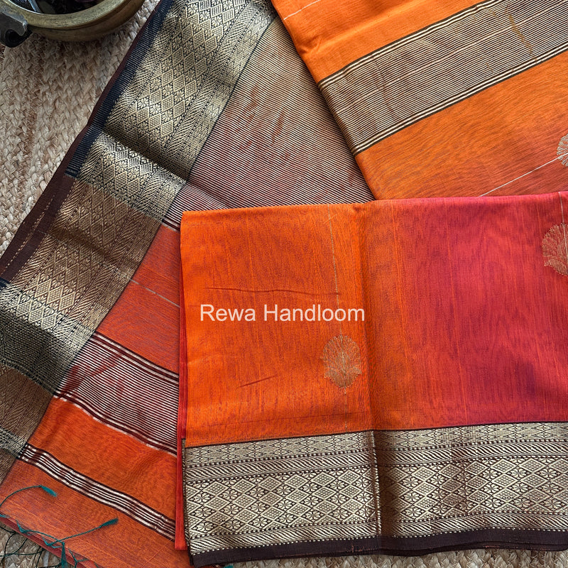 Maheshwari Orange Lining Butta Saree DSBS03