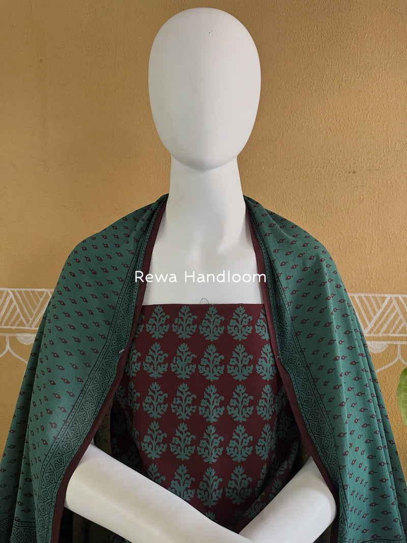 Maroon-Green Bagh Print Cotton Suit BGCSJ0108