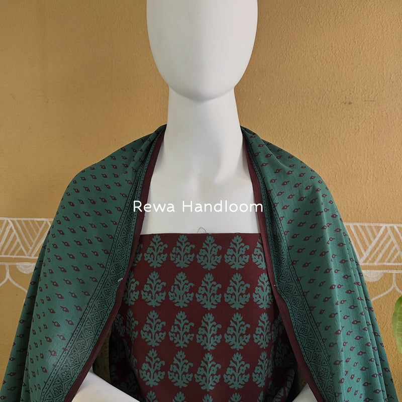 Maroon-Green Bagh Print Cotton Suit BGCSJ0108
