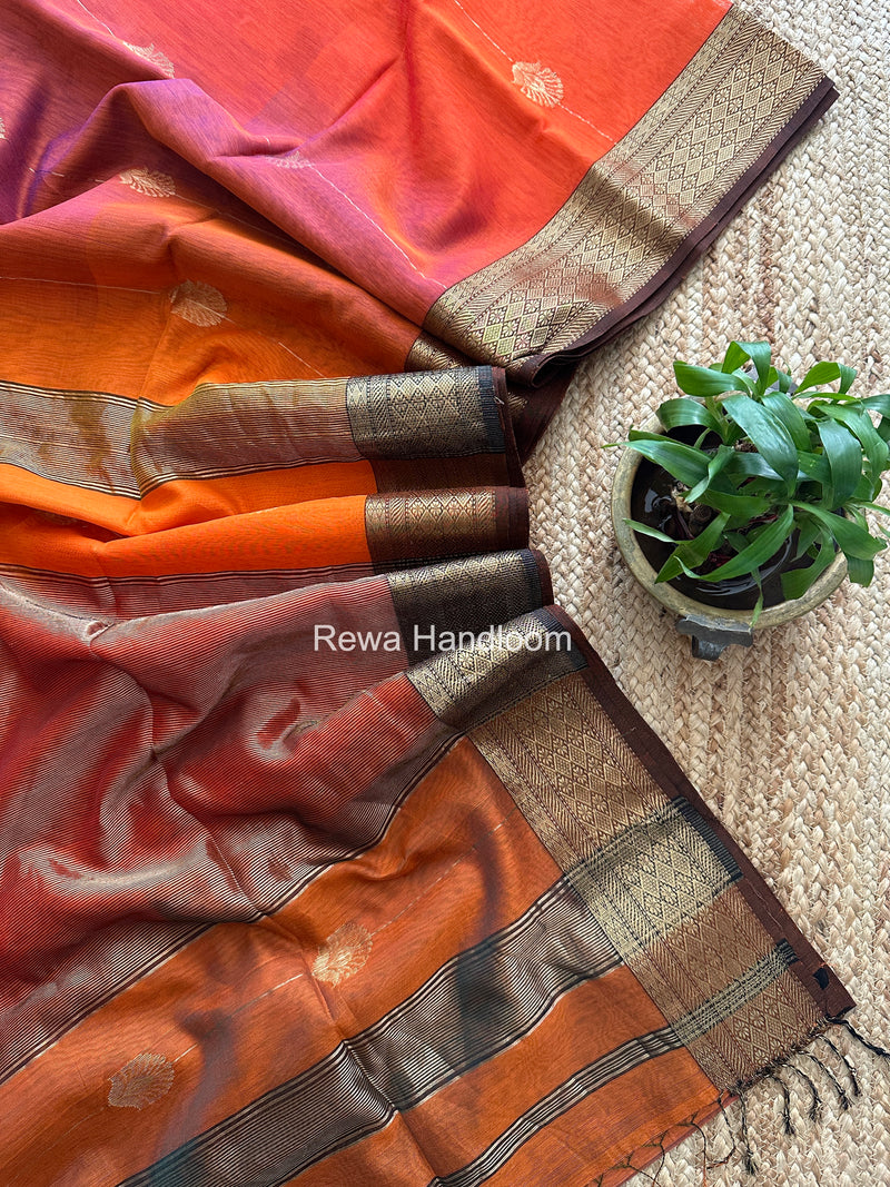 Maheshwari Orange Lining Butta Saree DSBS03