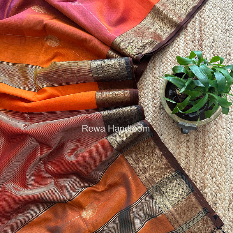 Maheshwari Orange Lining Butta Saree DSBS03