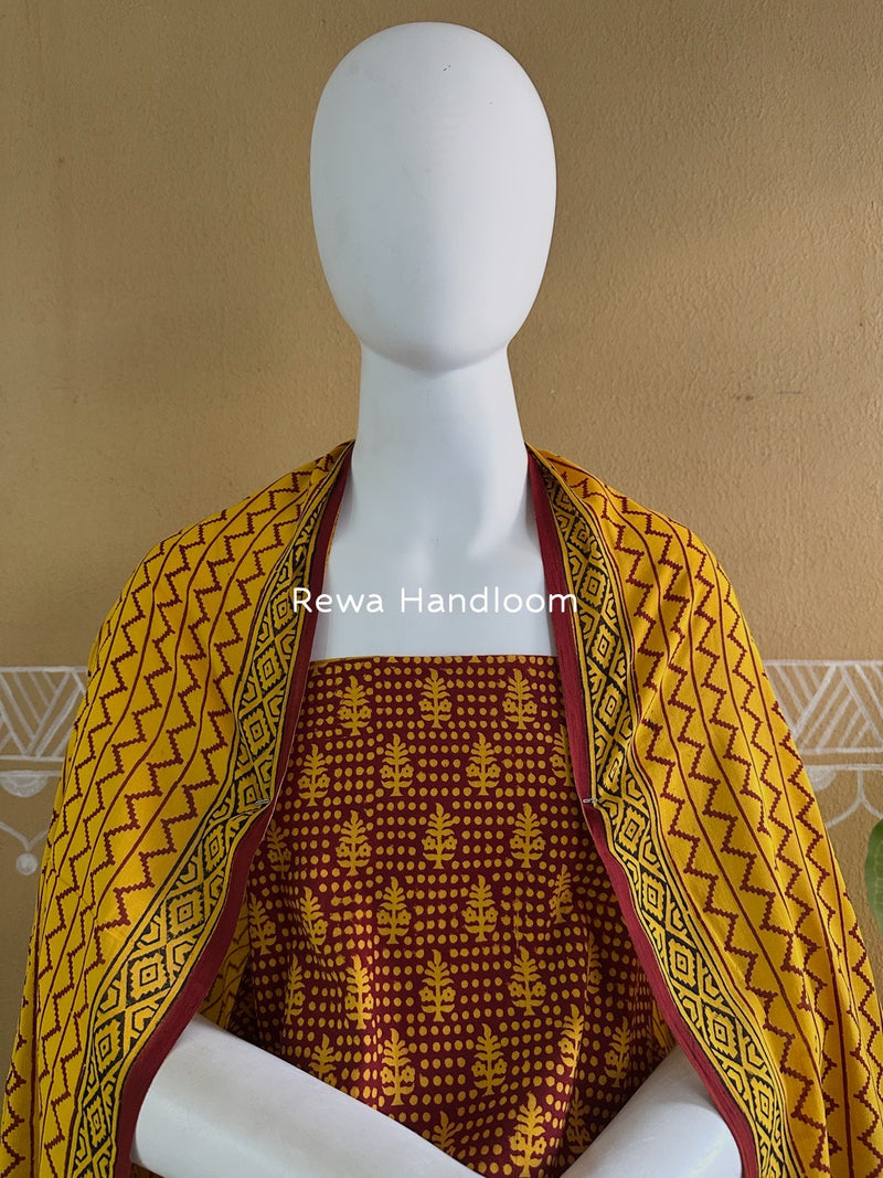 Maroon-Yellow Bagh Print Cotton Suit BGCSJ098