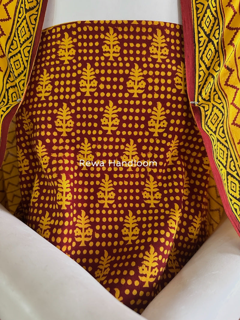 Maroon-Yellow Bagh Print Cotton Suit BGCSJ098