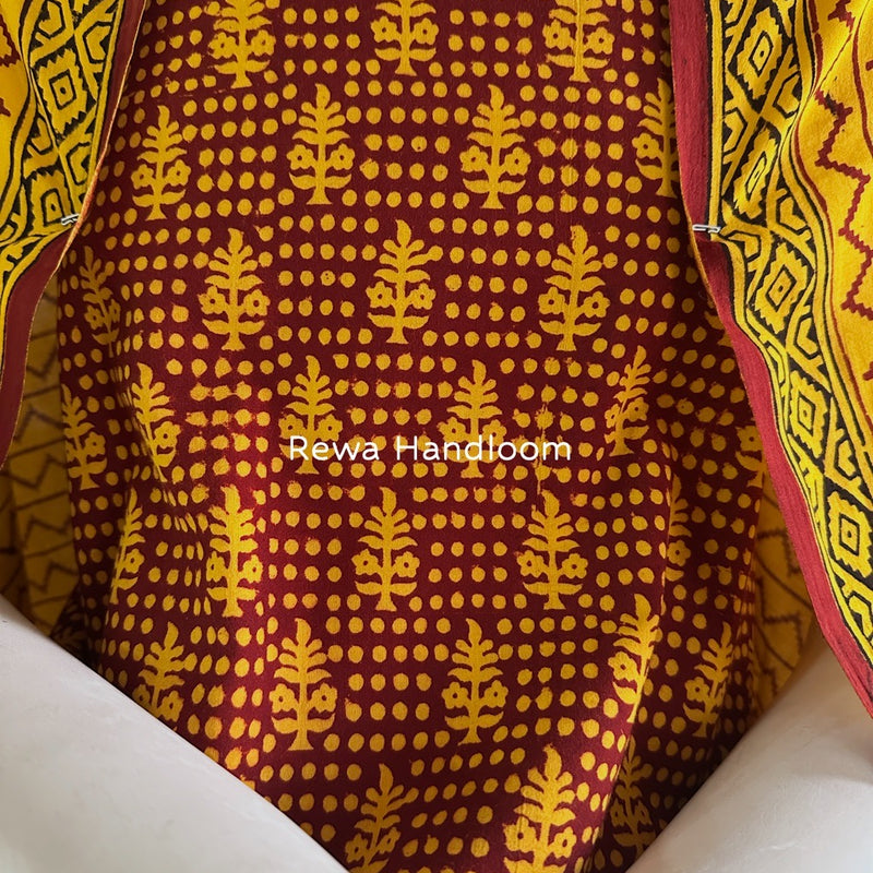 Maroon-Yellow Bagh Print Cotton Suit BGCSJ098