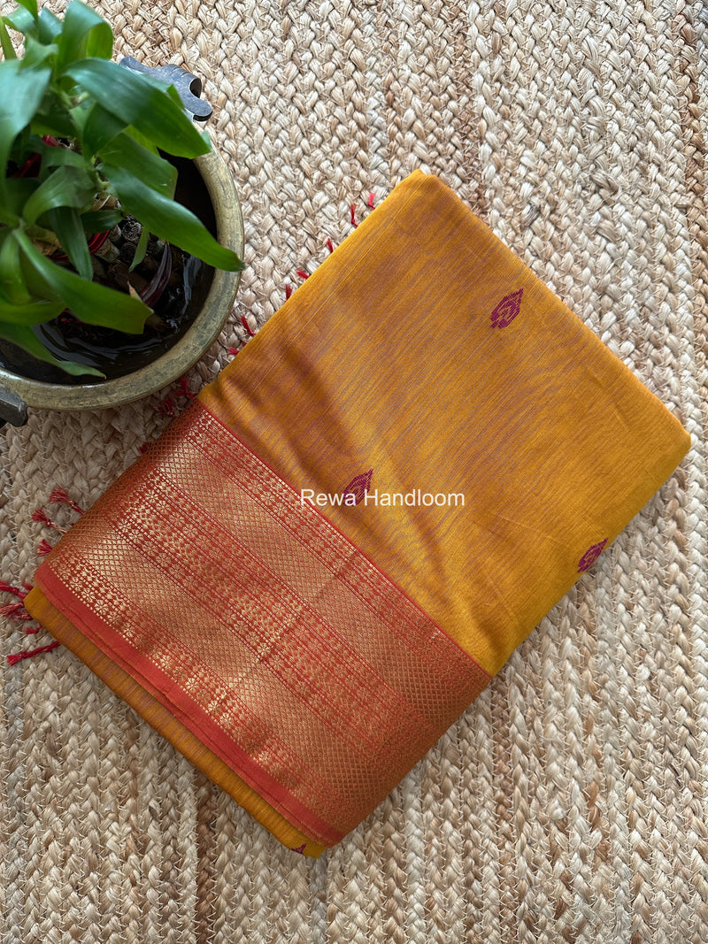 Maheshwari Mustard Yellow Flower Butti Saree PBS03