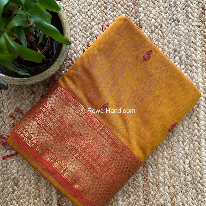 Maheshwari Mustard Yellow Flower Butti Saree PBS03