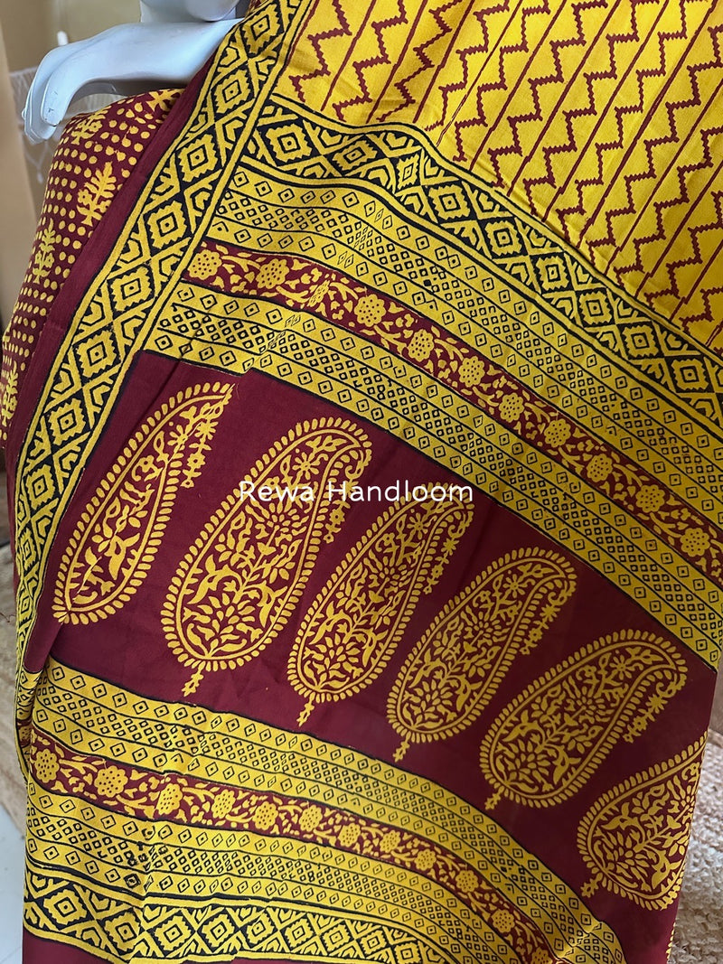 Maroon-Yellow Bagh Print Cotton Suit BGCSJ098