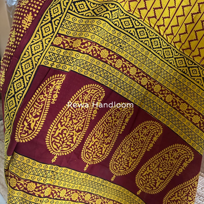 Maroon-Yellow Bagh Print Cotton Suit BGCSJ098