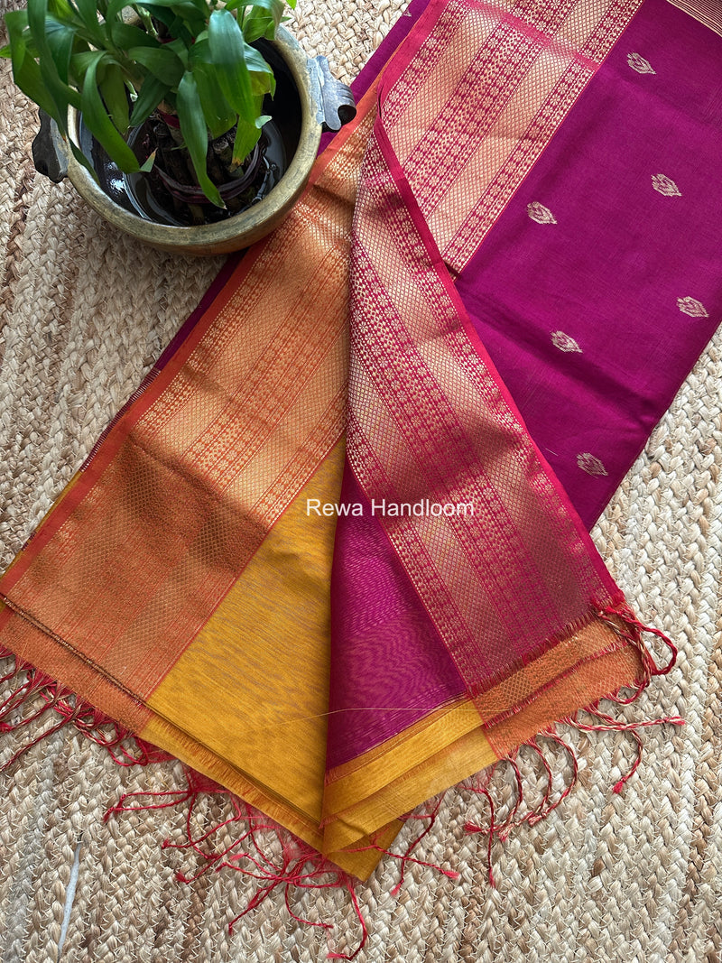 Maheshwari Mustard Yellow Flower Butti Saree PBS03