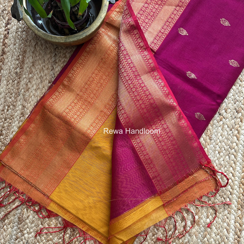Maheshwari Mustard Yellow Flower Butti Saree PBS03