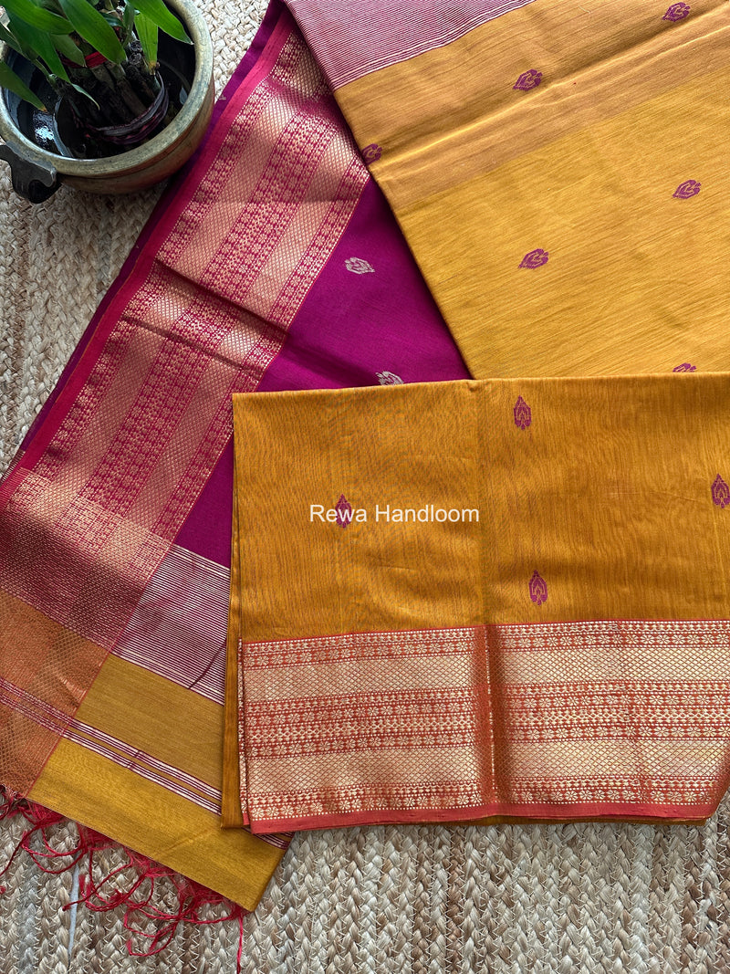 Maheshwari Mustard Yellow Flower Butti Saree PBS03