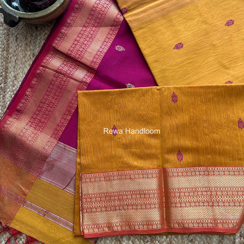 Maheshwari Mustard Yellow Flower Butti Saree PBS03