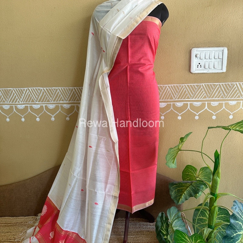 Maheshwari Peacock Buta-Buti Top-Dupatta Set